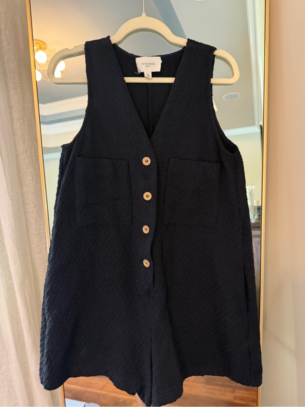 Navy Button-Front Sleeveless romper